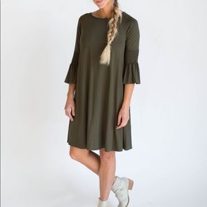 Ruffle sleeve dark olive dress